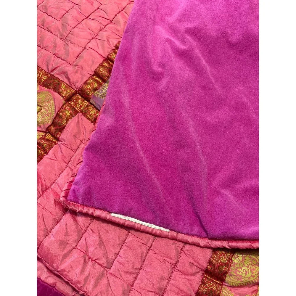 Handcrafted Pink & Gold Patchwork Quilt 43x43 Inches‎